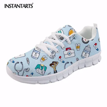 INSTANTARTS/ Дамски Обувки на Плоска подметка с Забавен Модел на медицинските Сестри, Модни Окото Обувки на Равна Подметка за Момичета, Ежедневни Дишащи Обувки