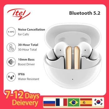 itel TWS Безжични стерео слушалки Спортни слушалки с Шумопотискане 4 Микрофон Bluetooth 5.2 Слушалки Слушалки с докосване Fone