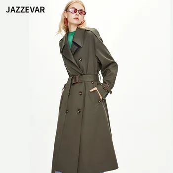 JAZZEVAR 2021 Нов продукт, ветровка X-long, дамски тънък яке в европейския и американския стил на британския стил и дължина над коляното