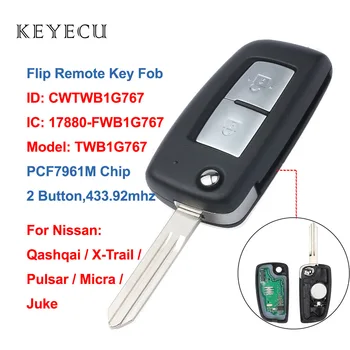 Keyecu 2 Бутона Flip Авто Дистанционно Ключодържател 433,92 Mhz PCF7961M Чип за Nissan Qashqai, X-Trail, Pulsar, Micra, Juke, CWTWB1G767