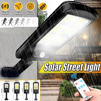 LED Соларни Улични лампи COB + SMD Външна Слънчева Лампа С 3 Режима на Осветление за Водоустойчиви Сензор за Движение и Осветеност за Безопасност на Външно Осветление