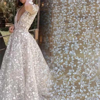 LFY Нов стил Off white вискоза пайети бродерия тюл бродерия сватбена рокля Лейси плат сватбена рокля лейси плат