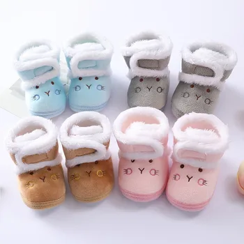 MOONBIFFY/Зимни Топли обувки за новородено 1 г.; Обувки с мека подметка за момчета и момичета; Зимни обувки на меху 0-18 м; Детски обувки; модни топли дебели кожени обувки
