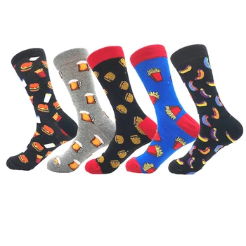 Novetly Мъжки чорапи От чесаного памук с шарките на Хамбургер, Пица, Бира, смешни, красиви, мультяшные, модерен, улични, Чорапи За Скейтборд, eu38-45