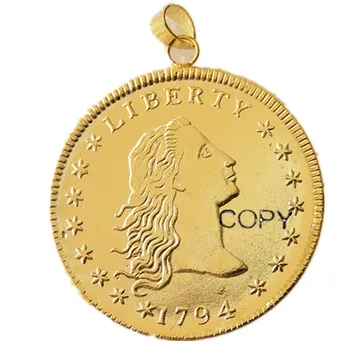 P (21) Монета Камео САЩ 1794 Свобода Косата Колие Позлатена монета бижутата