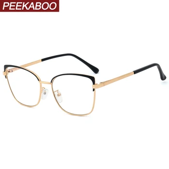 Peekaboo златни метални очила дамски модни анти синя светлина котешко око очила рамки женски оптични прозрачни лещи подарък за нова година дами