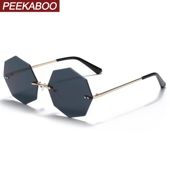 Peekaboo слънчеви очила без рамки octagon дамски ретро метални без рамки полигональные очила за дами зелено, лилаво uv400 вечерни подаръци за мъже