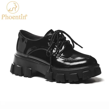 Phoentin/дамски обувки на платформа от волска кожа; колекция 2020 г.; през есента обувки на дебела подметка с шнур на средно обувки с кръгло бомбе; удобни обувки-лодка; FT1041