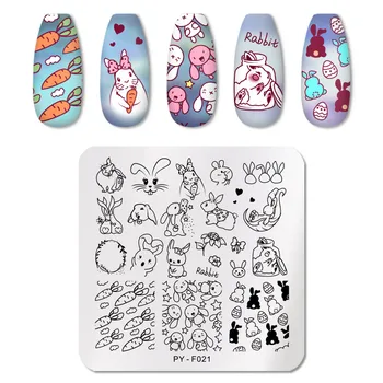 PICT YOU Rabbit Квадратни Плочи за Пробиване на Ноктите От Неръждаема Стомана Дизайн на Печата за Дизайн Нокти DIY за Шаблон за Нокти Инструменти