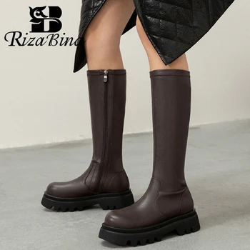 RIZABINA/Полусапожки За Жените, обувки от естествена кожа, Обикновен женски Ботильоны на дебела подметка, Модни ежедневни обувки, Размер 33-40