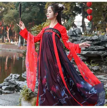 Ropa Традиционните Китайски Рокля С Дълъг Ръкав, Облекло За Танцьорки, Традиционни Китайски Костюми за Cosplay за Жени, Hanfu, Червен