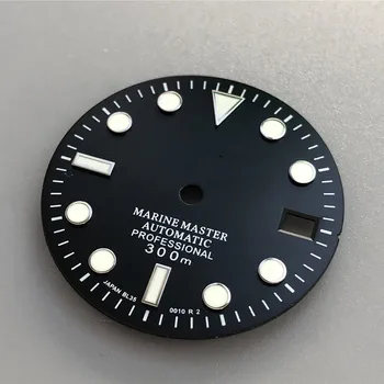 S-часовник с черен циферблат с логото на s дата на супер зелен люм 29 мм са подходящи за NH35/NH36 механизъм и корпус marine master automatic skx007