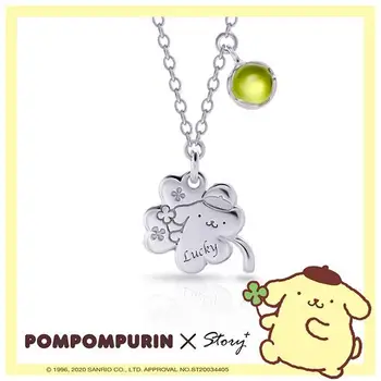 Sanrio JewelryPom Pom Purin Натурален Скъпоценен Камък Детелина 925 Сребро Колие Kawaii Sanrio Аксесоари