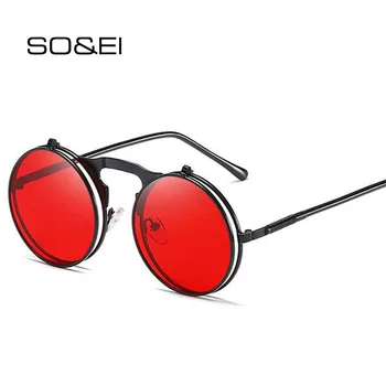 SO & EI Модни Кръгли Сгъваеми Споделени Лещи Слънчеви Очила в Стил steampunk Женски Реколта Метални Рамки Улични Очила Мъжки Слънчеви Очила Сянка