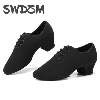 SWDZM мъжете танцови обувки латински танц маратонки мъж на високи токчета обучение на танго модерни танцови обувки за момчета замшевая подметка