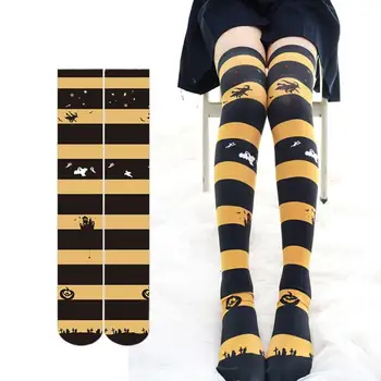 SzBlaZe Хелоуин Cosplay Високи Чорапи, Бедрата Високи Чорапи Забавно Прилеп Тиква Над Коляното Чорапи Чорапи