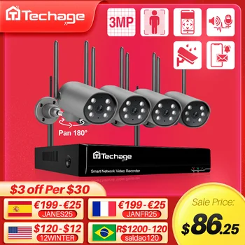 Techage H. 265 8CH 3MP Безжична Камера за наблюдение Система за Външна Двустранен Аудио Wifi IP Камера P2P Комплект за Видеонаблюдение НРВ