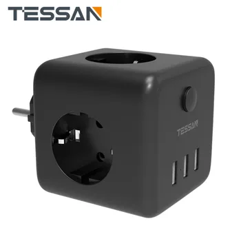 TESSAN Power Strip ЕС Вилица Електрически Контакт с 3 Розетки 3 USB Честота Порта Преминете Куб Стенни Изход удължителен кабел Адаптер за Дома
