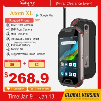 Unihertz Atom XL IP68 Здрава Водоустойчива Мобилни Телефони, 6 GB 128 GB Android 10 Мобилен телефон DMR Преносима Радиостанция Смартфон 4300 mah NFC