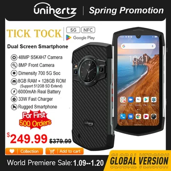 Unihertz TickTock Водоустойчив Издръжлив Смартфон 5G Мобилен Телефон Android 11 48MP Dimensity 700 8 GB 128 GB NFC 6000 mah Мобилен телефон