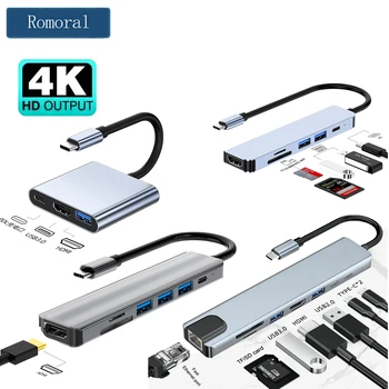 USB 3.1 Type-C Хъб към HDMI Адаптер с порт TF SD Ethernet Съвместим 4K Поддръжка на Samsung Декс Режим USB-c Зарядно устройство За лаптоп Macbook
