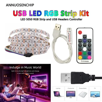 USB TV Осветление Пълен Комплект Led Лента Светлини 1 М 2 М 60 Светодиода/M 5 В IP65 Водоустойчив с Мини RGB Димер Контролер 17 Клавиши RF Дистанционно