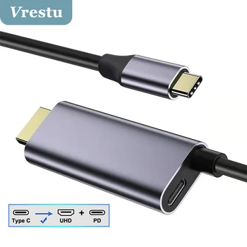 USB Type C към HDMI-съвместим кабел 4K USBC видео адаптер за Thunderbolt3 Конвертор за MacBook Samsung S21 Type C PD UHD ТЕЛЕВИЗОР