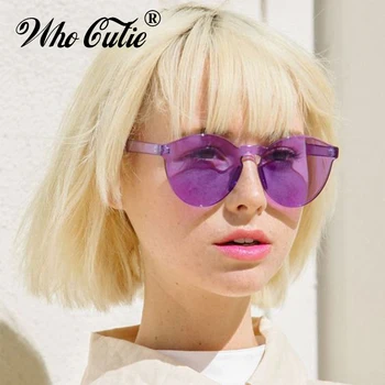 WHO CUTIE 2018 Лилаво Кръг без рамки Слънчеви Очила Мъжки Дамски Маркови Дизайнерски Реколта Пълнозърнести Прозрачни Слънчеви Очила Нюанси OM672