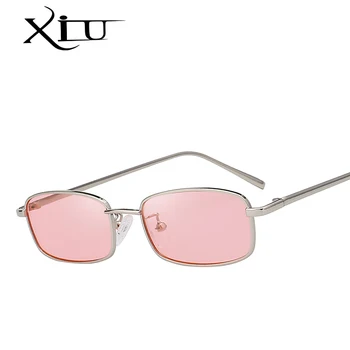 XIU vintage слънчеви очила женски мъжки правоъгълни очила маркови дизайнерски малки ретро нюанси на жълти и розови дамски слънчеви очила