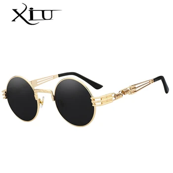 XIU Готически Слънчеви Очила В Стил Steampunk, Мъжки Кръгли Метални Маркови Дизайнерски Мъжки Модни Очила, Вечерни Уникални Очила с UV400
