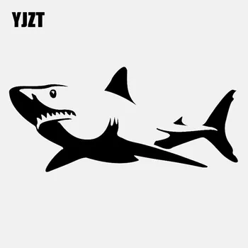 YJZT 15 см * 6,9 СМ Акула и Голяма Бяла Маммель Морска Риба Художествена Стикер Vinyl Стикер за Автомобил, Интериор Черен/Сребрист C24-0444