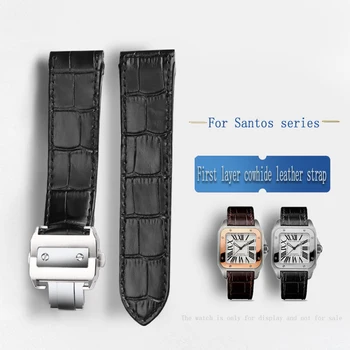Адаптиран към Cartier Santos каишка за часовник кожена каишка мъжки и женски Santos100 Santos кожена гривна с катарама-пеперуда