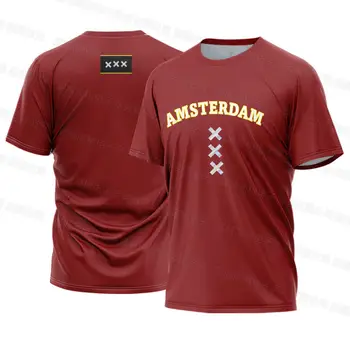 Амстердам Мъжка Тениска Холандски Уличен Тенденция Ризи Унисекс Случайни през Цялата Деколте С Къс Ръкав, Спортни Ризи Червен 6xl