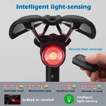 Велосипеден Задна Светлина Спирачната Фенер Алармени системи за Отдалечен Предизвикателство за Безжично Управление на USB Зареждане Led Фенерче под наем на Търсещия Рог 20-40 часа A8
