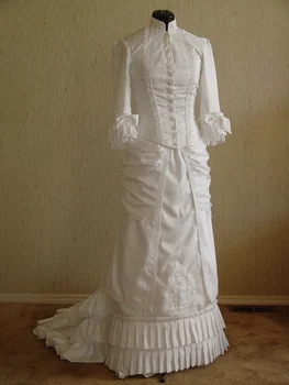Викторианската бяла Суета Бална Рокля Рокля сватбена рокля във викториански стил костюм рокля гражданска война рокля по поръчка