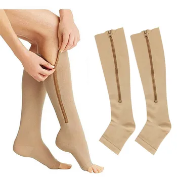 Високи Еластични Компресия Чорапи Унисекс с цип, Професионална Защита на Краката, Дълги Чорапи За Мъжете и Жените, Дишаща, бързо съхнещи