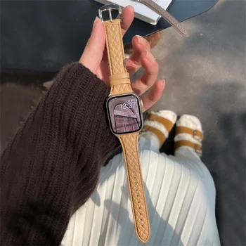 Висококачествен Тънка Кожена Каишка За Apple Watch Band Series 8 7 SE 6 5 41 мм 45 мм 40 44 За iwatch 38 42 Аксесоари Correa Band