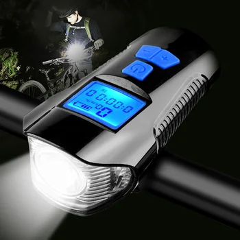 Водоустойчив Велосипеден Фенер USB Зареждане на Мотора Предни Фенер Фенер Волана Колоездене Главоболие Фенер w/Рог Измерване на Скоростта на LCD Екран