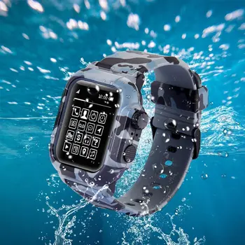 Водоустойчив калъф + каишка За Apple watch 6 5 4 SE 44 мм Спортен Силиконов Каучук IP68 Защитен Калъф от падане за iwatch 3 2 1 42 мм