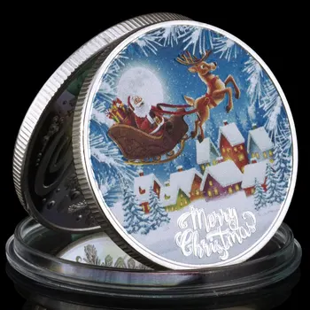 Възпоменателна монета с весела Коледа със сребърно покритие Спивениры и Подаръци за Коледна Украса на Дома