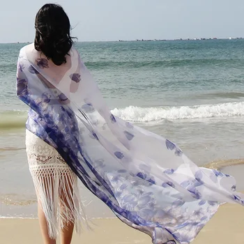 Годишният дълъг копринен шал лек слънцезащитен крем плажна кърпа, шал плажен женски шифоновый шал