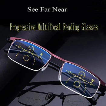 Горещи Продажба На Прогресивни Очила За Четене Мультифокальные Анти Blue-Ray Стъклени Очила С Половин Рамки Метална Сплав На Мъже, Жени 1.5 1.0 2.5 Черен