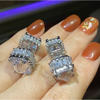 Дамски обемни квадратни ретро обици с диаманти, модни разнообразни геометрични обеци