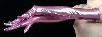 Дамски розови блестящи метални секси ръкавици фетиш унисекс зентай костюм класически костюми за Хелоуин