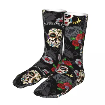 Ден на мъртвите Чорапи За Хелоуин За Мъже И Жени Забавни Щастливи Чорапи със Захарен Череп и Рози Harajuku Пролет Лято Есен Зимни Чорапи с Подаръци