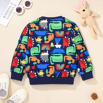 Детска есенна hoody, Камуфлаж/Пуловер с дълъг ръкав и кръгло деколте с принтом динозавър, Тениска за момчета, са от 18 месеца до 5 години