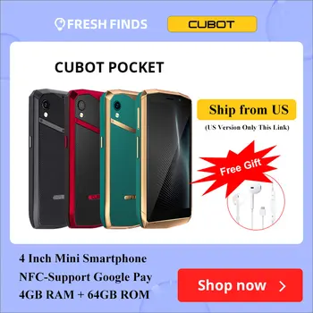 [Доставка от САЩ] Cubot Pocket, 4-инчов мини телефон, NFC и Android-смартфон, 4 GB RAM, 64 GB ROM (128 GB разширена), 16-мегапикселова камера, две СИМ-карти 4G
