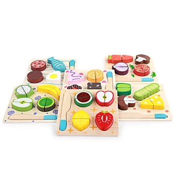 Дървени играчки от трупа, дървена кухненска дъска за рязане на плодове и зеленчуци, на играчка от реалния живот, 6 модели, детски Образователни играчки