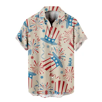 Ежедневни Мъжки Хавайска Риза, Модерен Ризи с Принтом Ден на Независимостта, е Вълшебна Шапка, Летни Мъжки Ризи с Копчета и Къс Ръкав, 4 юли