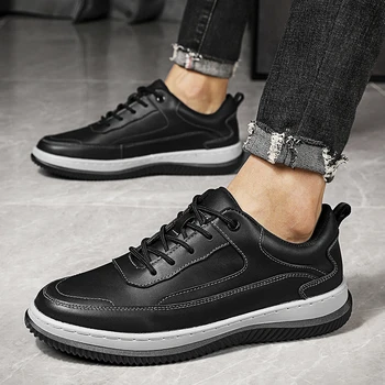 Ежедневни обувки от висококачествена естествена кожа, модерен дизайн на мъжки обувки от естествена кожа в черен цвят, минималистичная обувки, мъжки обувки S13550-S13556 Dn